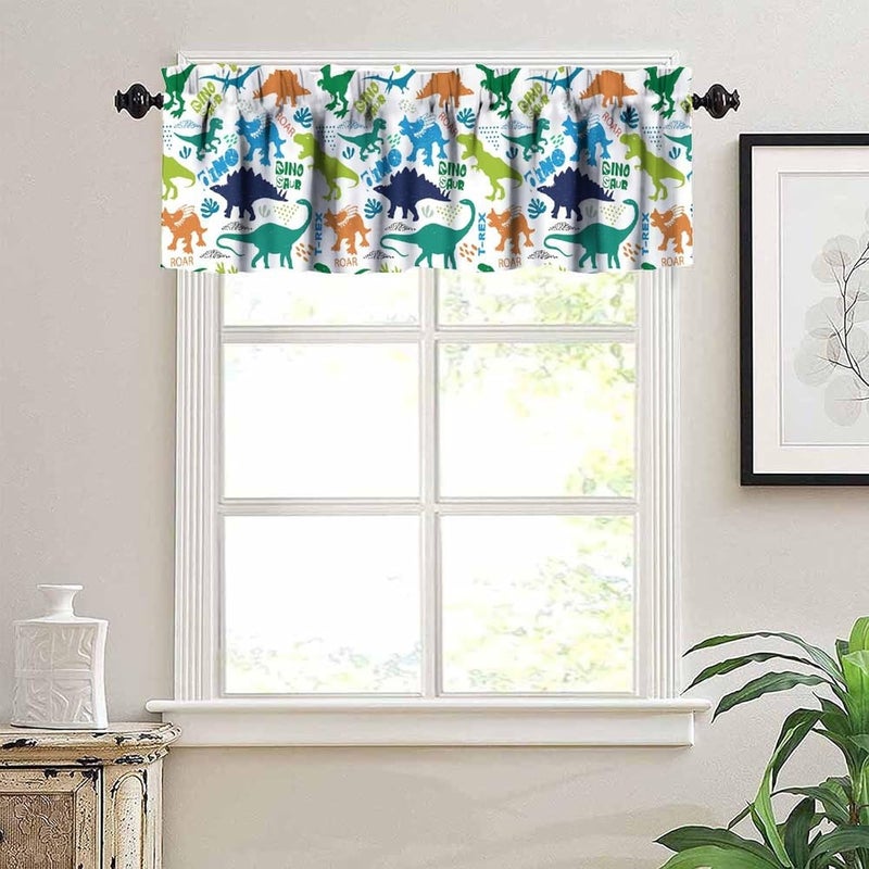YSWOW Kids Dinosaur Valance Curtain for Boys Girls Nursery Playroom Room Decor Cartoon Dino Theme Art Printed Window Drapes W54xL18in Fabric 1 Panel - Image 2